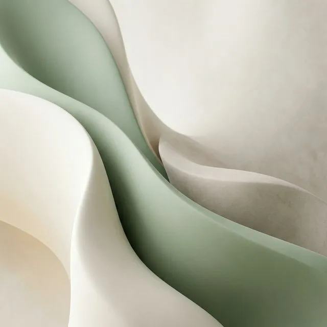 Calming abstract shapes in sage green and warm stone